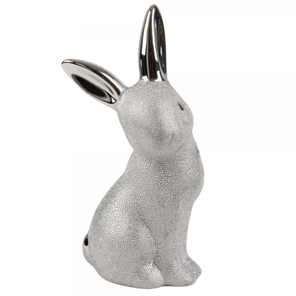 Keramik Hase in Silber, 15,5 cm.