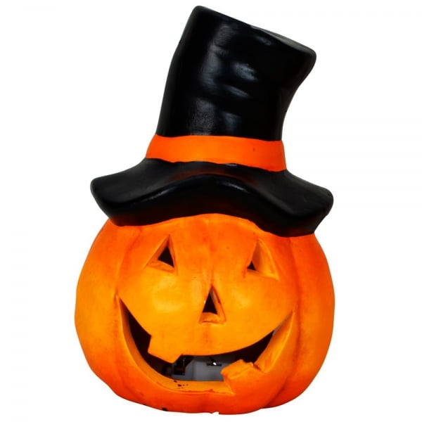 Keramik Halloween Kürbis Gesicht mit LED Beleuchtung, Nr.2, 13 cm.