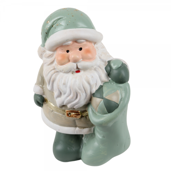 Keramik Nikolaus mit Strumpf in Salbei/Taupe, 14 cm.
