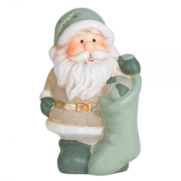 Keramik Nikolaus mit Strumpf in Salbei/Taupe, 14 cm.