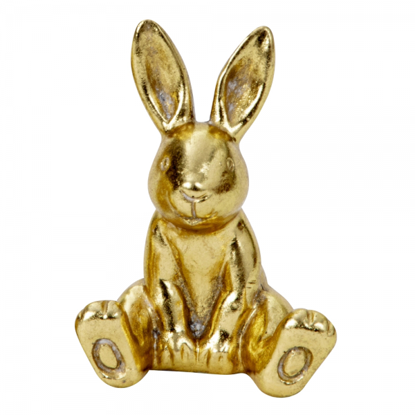 Dekofigur Osterhase sitzend, Pfötchen vorne, in Antik-Gold, 11 cm.