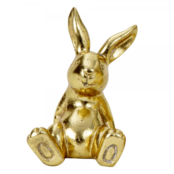 Dekofigur Osterhase sitzend, Pfötchen hinten, in Antik-Gold, 10 cm.