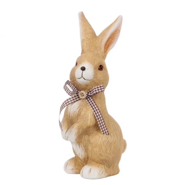 Großer Keramik Hase mit Schleife in Braun, 25 cm.
