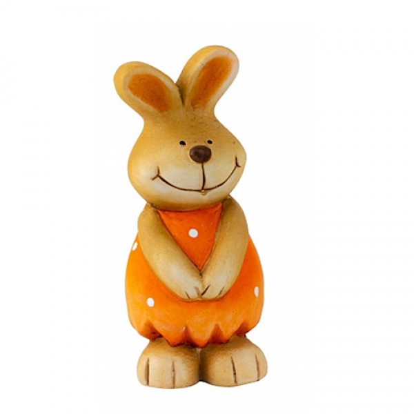 Keramik Osterhasen Mädchen mit Kleid in Orange, 16,5 cm.