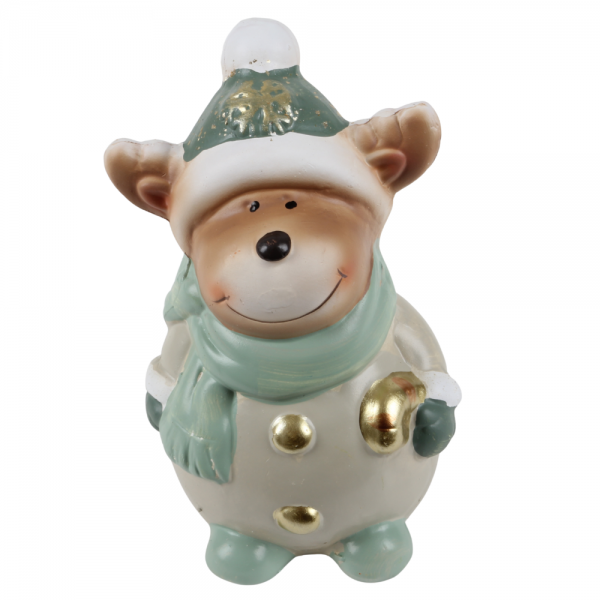 Keramik Rentier mit Schal in Salbei/Taupe, 15 cm.