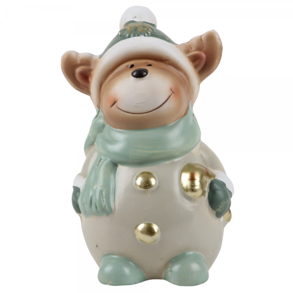 Keramik Rentier mit Schal in Salbei/Taupe, 15 cm.