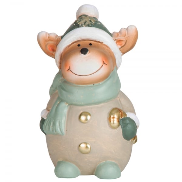 Keramik Rentier mit Schal in Salbei/Taupe, 15 cm.