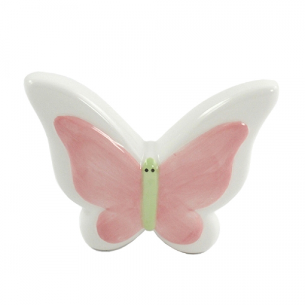 Keramik Schmetterling in Rosa/Weiß, 10,5 cm.