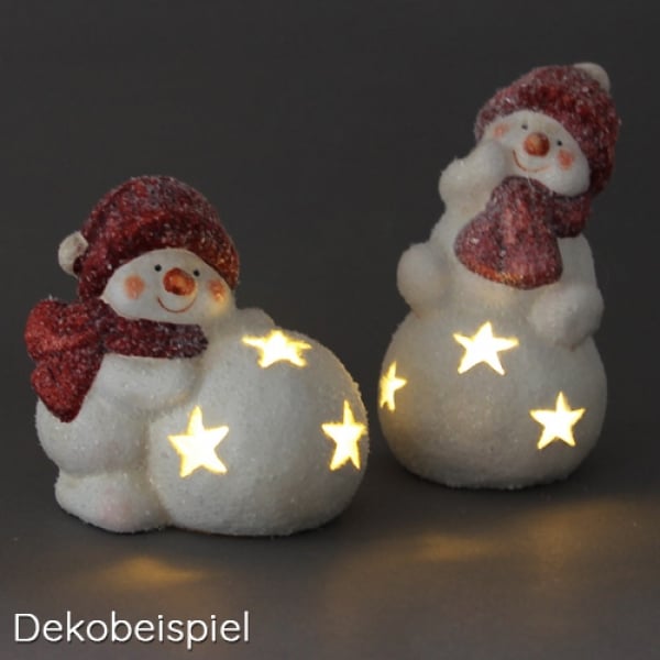 Keramik Schneemänner mit LED Beleuchtung, 13,5 cm.
