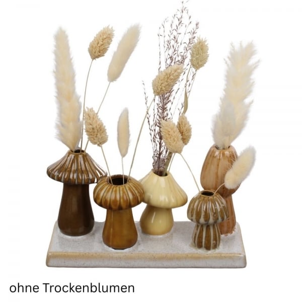 Keramik Väschen Pilze in Creme/Braun, 19 cm.