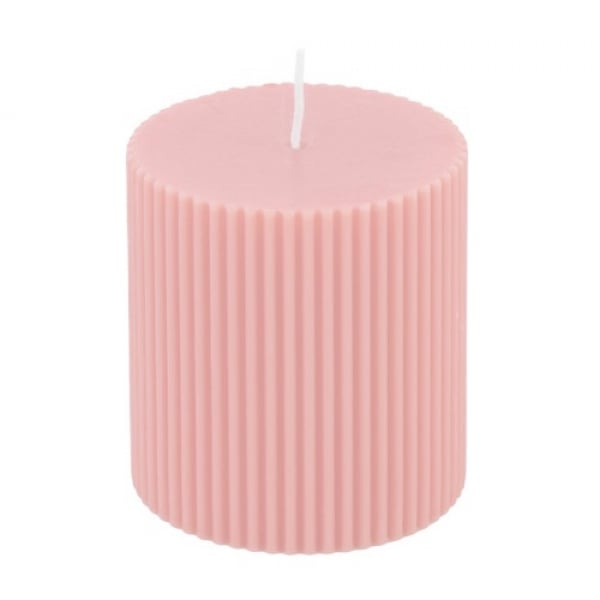 Stumpenkerze mit Rillen in Rosa, 75 x 70 mm.