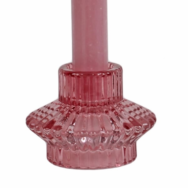 Glas Kerzenhalter Duo, 2 in 1 für Stabkerzen und Teelichter in Rosa, 80 mm.