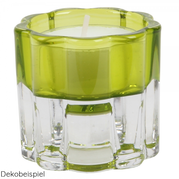 Glas Kerzenhalter Blume, 2 in 1 für Leuchterkerzen, Teelichter, in Hellgrün.