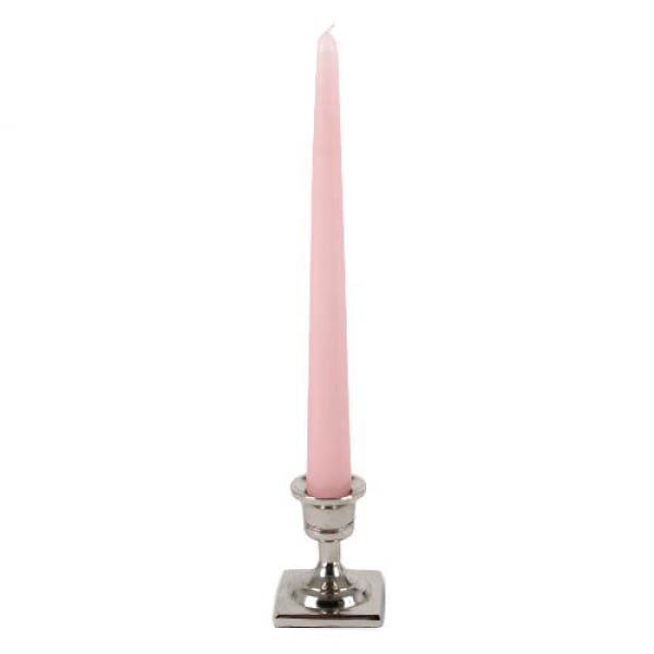 Tisch Kerzenständer für Stabkerzen in Silber, quadratisch mit Stabkerze.