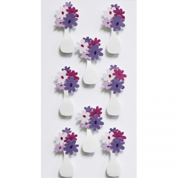 Klebe Sticker 3D Blumenstrauss in Lila/Rosa.