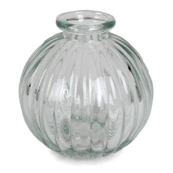 Kleines Glas Kugel Väschen, gestreift, klar, 85 mm.