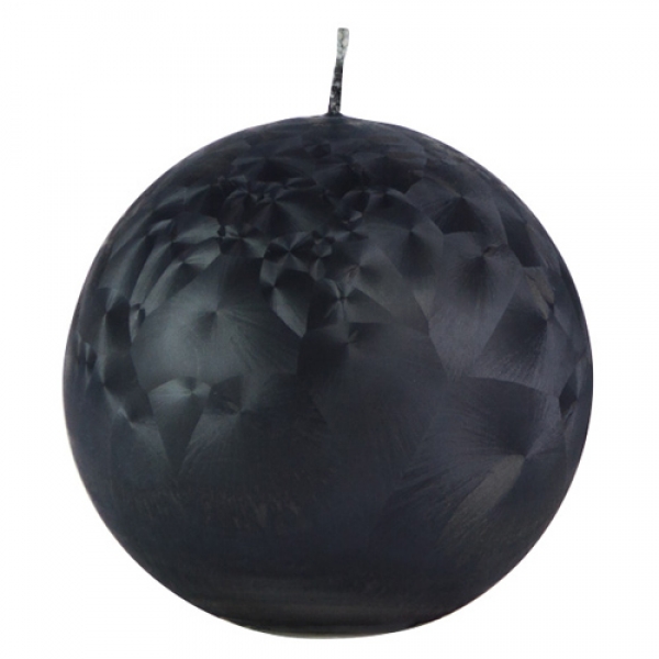 Kugelkerze mit Eiseffekt in Schwarz, 10 cm.