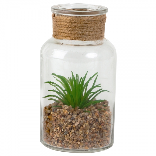 Kunstblume Sukkulente im Glas, Nr. 3, 12,5 cm.