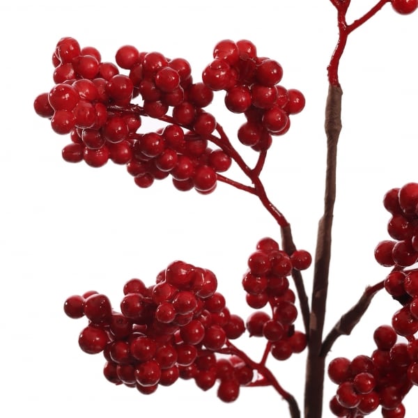 Nahaufnahme von dem Deko Zweig mit kleinen Beeren in Rot, 35 cm.