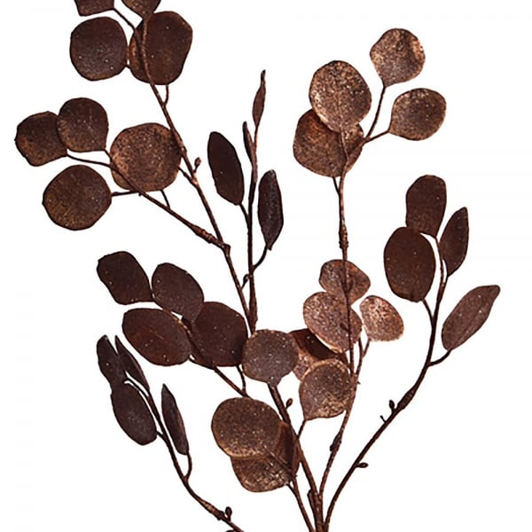 Nahaufnahme von der Kunstblume Eukalyptuszweig in Kupfer, 67 cm.