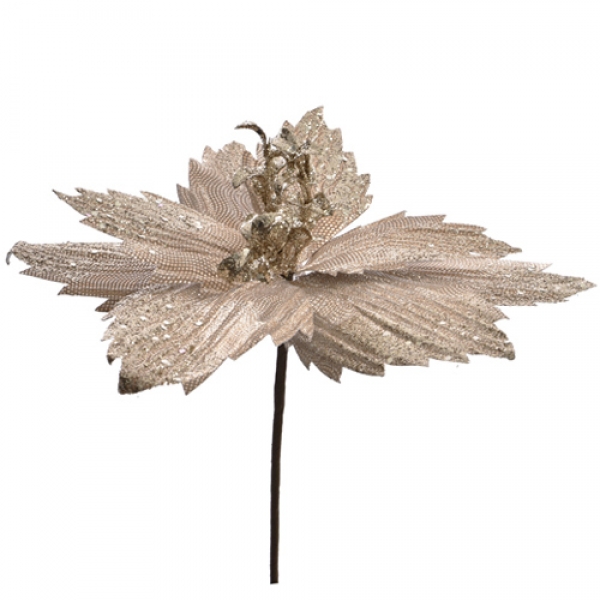 Kunstblume, Christstern in Creme Gold glitzernd