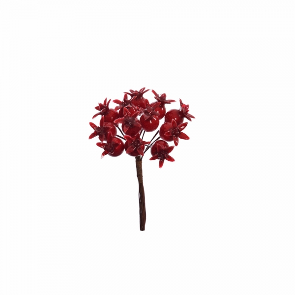 Deko Hagebutten Sträußchen mit 12 Früchten, 11 cm.