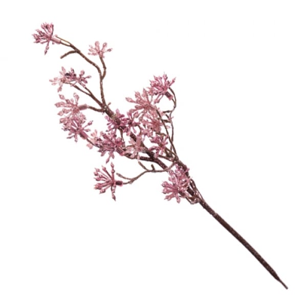 Kunstblume, Glitzer Blütenzweig Japanische Skimmie in Rosé, 31 cm.