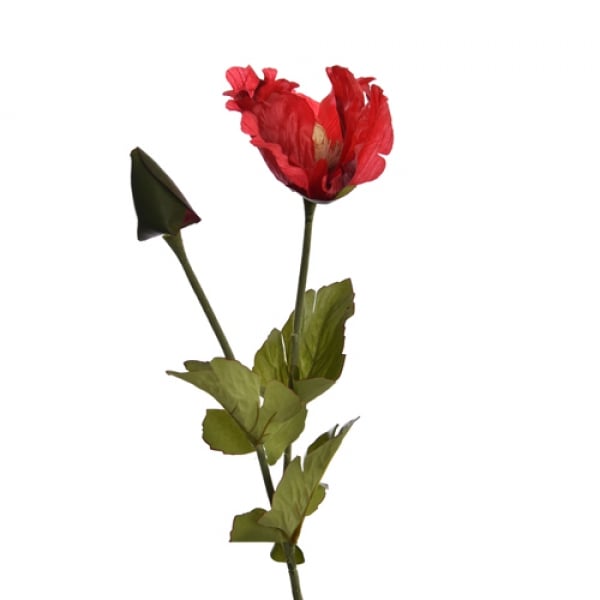 Große Kunstblume Mohn in Rot mit Blüte & Knospe, 78 cm.