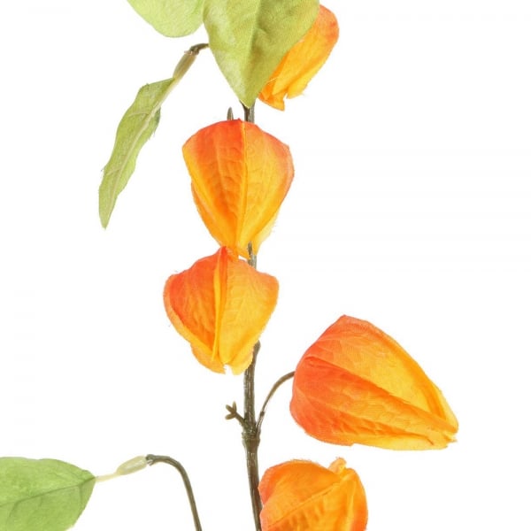 Kunstblume, Deko Zweig Physalis, Lampionblume in Orange, 90 cm.