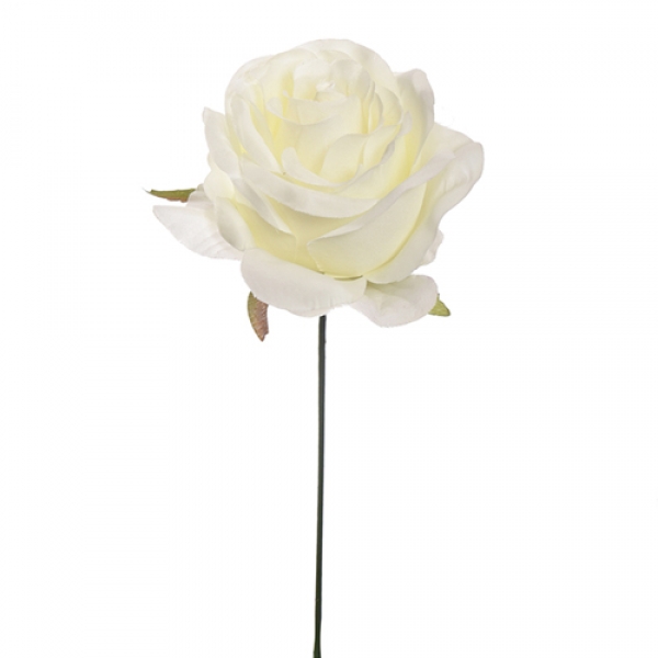 Kunstblume Rosenkopf am Draht in Creme-Weis, zum Stecken, ca. 90 mm.