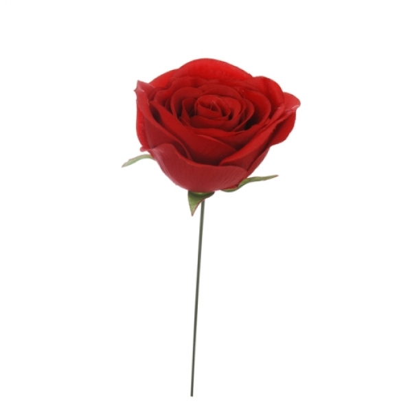 Kunstblume Rosenkopf am Draht in Creme-Rosa, Rosenkopf ca. 90 mm.