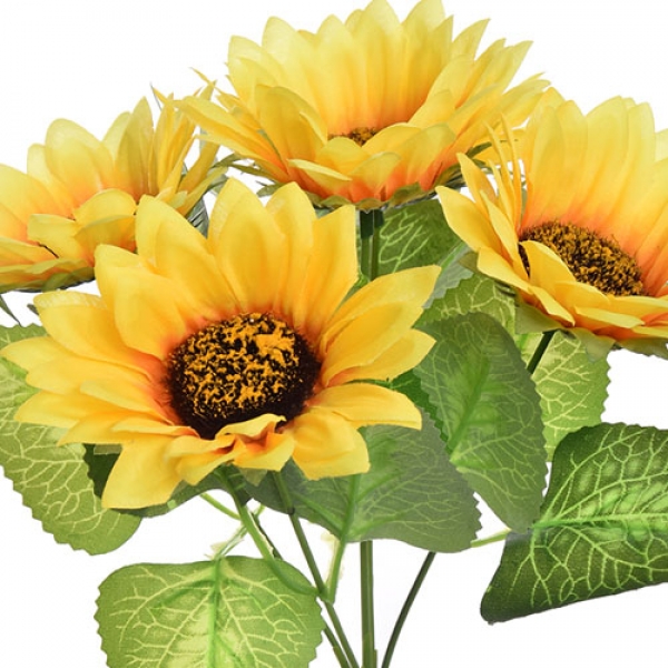 5er Bund Kunstblumen Sonnenblumen in Gelb, 28 cm