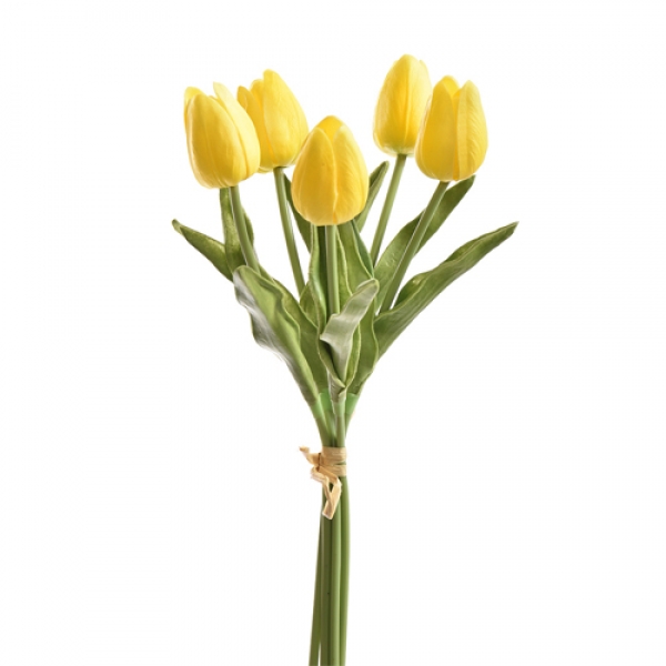 5er Bund Kunstblumen Tulpen in Gelb, 34 cm.