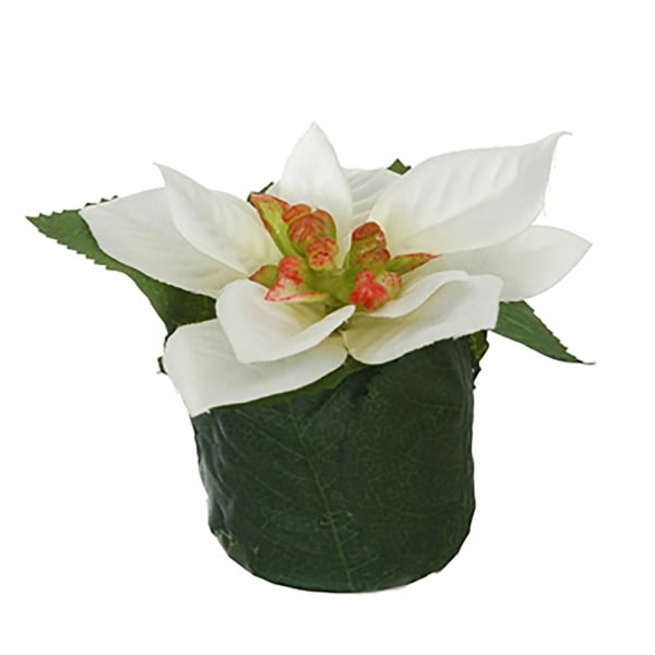 Kunstblume Weihnachtsstern im Blättertöpfchen in Weiß, 80 mm.