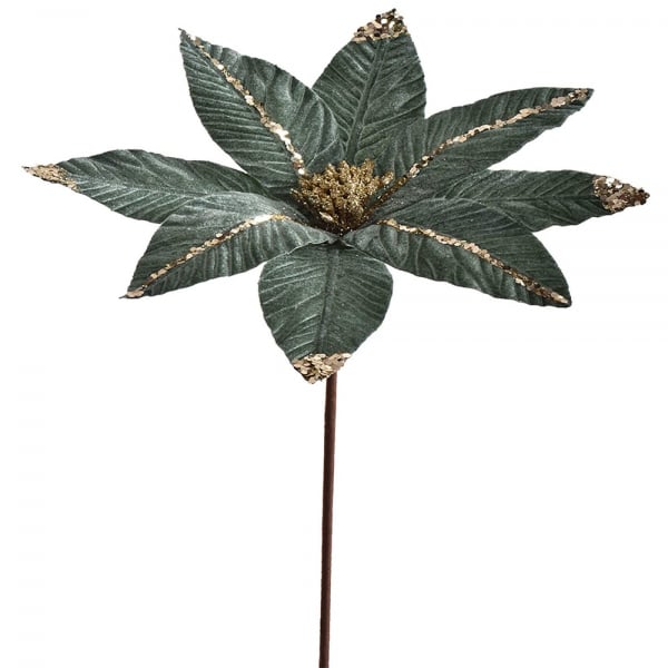 Kunstblume Weihnachtsstern mit großer, samtiger Blüte in Salbei, 56 cm.