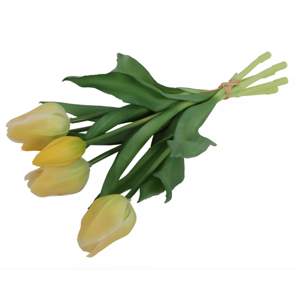 5er Bund Kunstblumen Real Touch, Tulpen in Gelb, 30 cm.