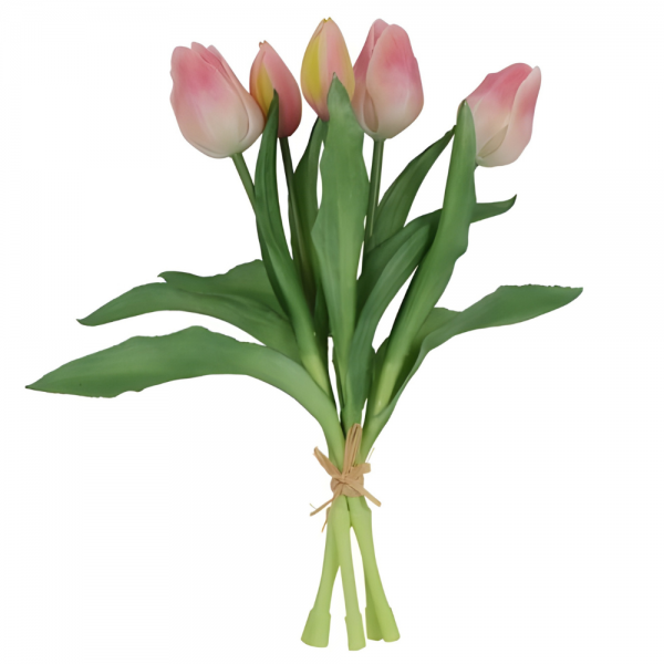 5er Bund Kunstblumen Real Touch, Tulpen in Rosa, 30 cm.