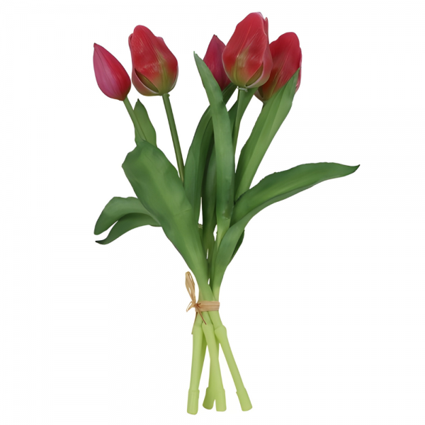 5er Bund Kunstblumen Real Touch, Tulpen in Rot-Pink, 30 cm.