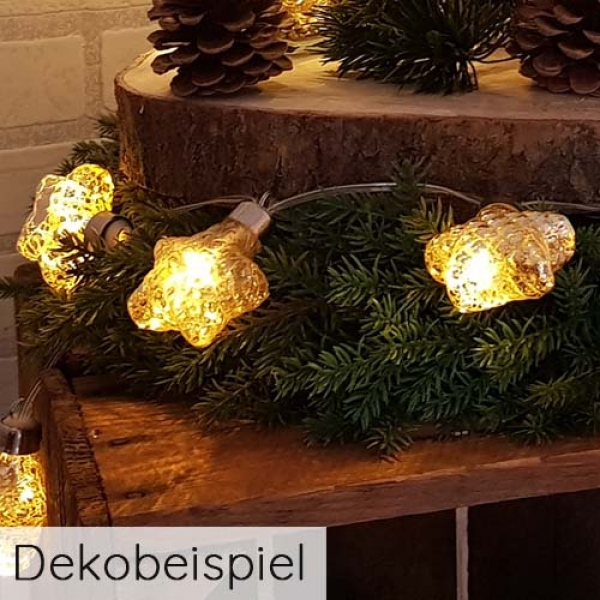 Lichterkette mit 6 LED Sternen in Weiß/Silber, 70 cm, mit Timer.