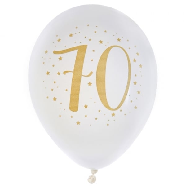 8er Pack Luftballons Geburtstag -70- in Weiß/Gold.