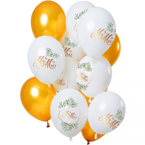12er Pack Luftballons Hochzeit -Mr & Mrs- mit und ohne Helium verwendbar