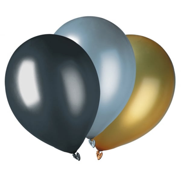 7er Pack Luftballons Gold/Silber/Schwar.