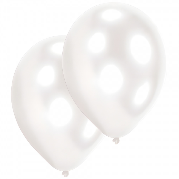 10 Luftballons in Weiß, 27,5 cm Durchmesser.