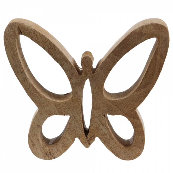 Dekofigur Schmetterling aus Mangoholz in Weiß/Braun, 14,5 cm.