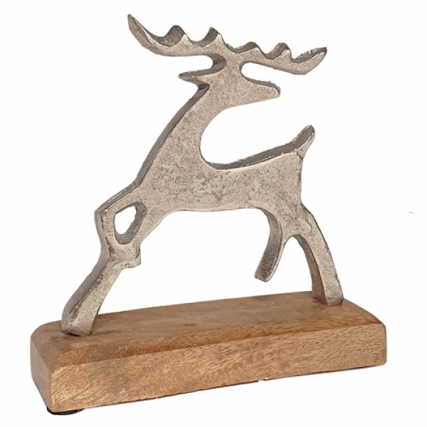 Metall Stern in Silber mit Holz Sockel, 17 cm.