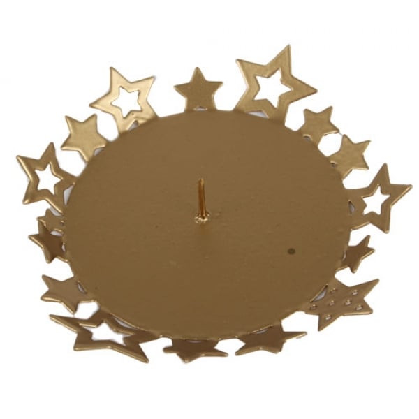 Metall Kerzenhalter, Kerzenteller Advent, Sterne in Gold, 90 mm.