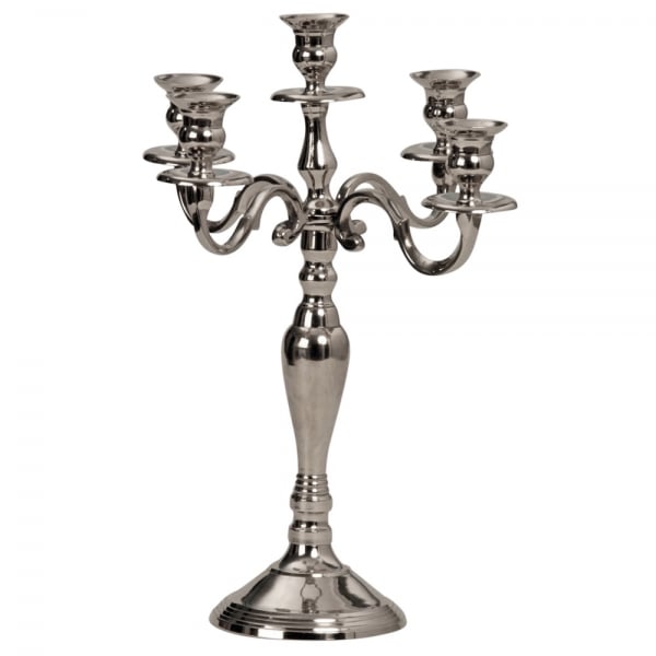 Kerzenständer fünfarmig silber verchromt, 39 cm.