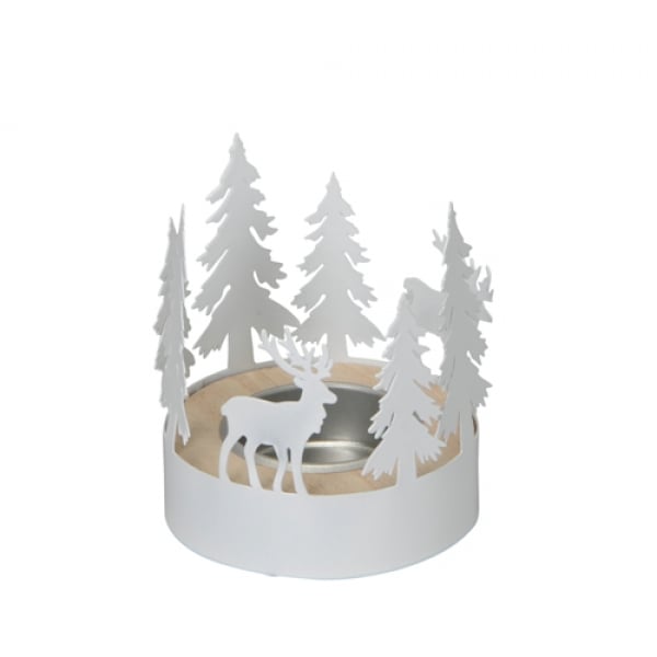 Metall Teelichthalter Winterwald in Weiß 85 mm