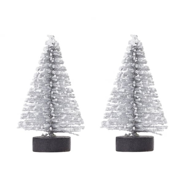 2 Miniatur Tannenbäume mit Schnee in Silber/Weiß, 50 mm.