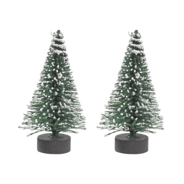 2 Miniatur Tannenbäume mit Schnee in Grün/Weiß, 50 mm.
